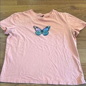 Coral Peach Butterfly Graphic Tee